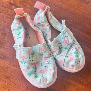 Toms Baby Flamingo Print Canvas Slip-On Shoes US 5 Light Pink & Green Comfortabl